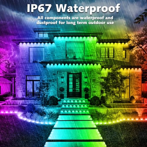 200FT Permanent Outdoor RGB Lights, Waterproof Smart LED Eaves Lights with App/Remote Control, for Holiday Decor and Acc