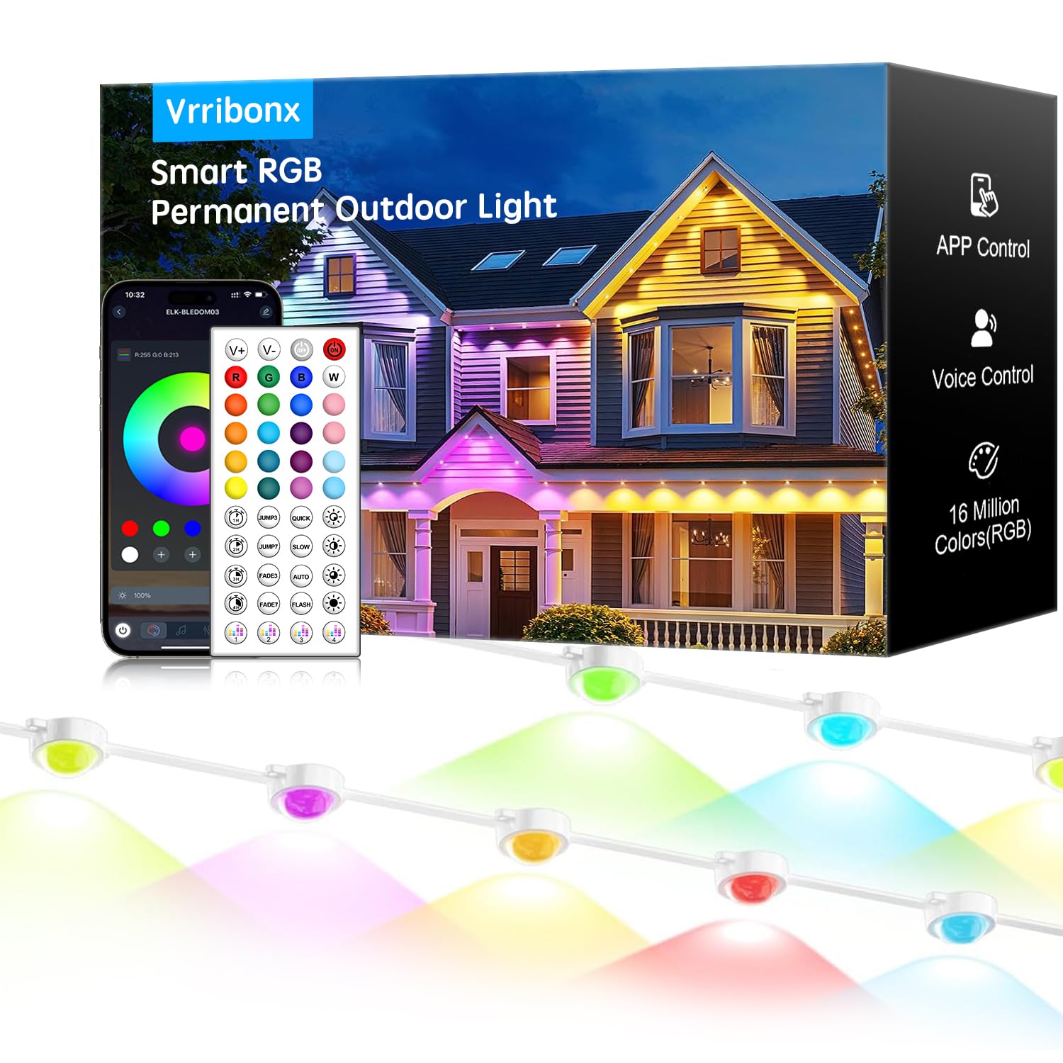  Permanent Outdoor RGB Lights for Christmas Decor - 50FT IP67 Waterproof Smart LED Eaves Lights with App Control
| IP67 