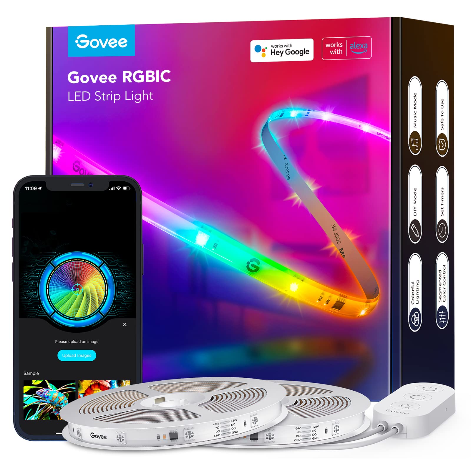 Govee Smart RGBIC LED Strip Lights for Bedroom - Alexa Compatible, Color Changing, 2 Rolls of 3|8 Feet
| Govee Color Ch