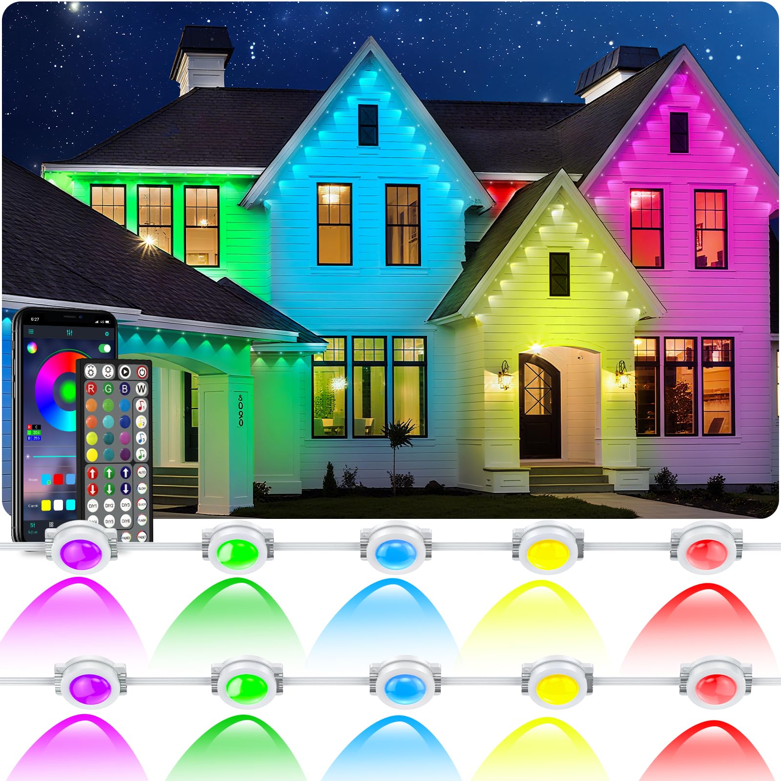  100ft Permanent Outdoor Lights for House Roof Holiday Party Daily Lighting
| IP67 Waterproof 100ft Permanent Outdoor RG